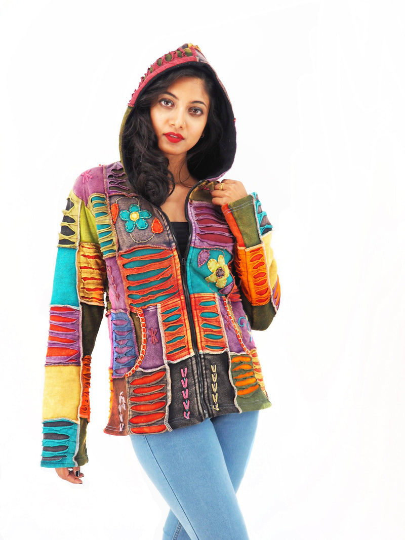 Handmade Patchwork Boho Hoodie 100% Pre-Washed Cotton S-M-L-XL