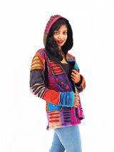 Handmade Patchwork Boho Hoodie 100% Pre-Washed Cotton Fleece Lined S-M-L-XL