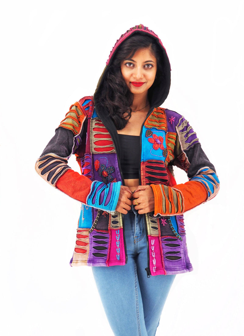 Handmade Patchwork Boho Hoodie 100% Pre-Washed Cotton S-M-L-XL