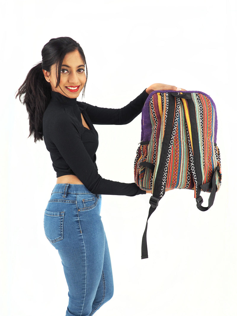Handmade Large Backpack Cotton Hemp Hippie Handbag Purse School Bag Travel Bag