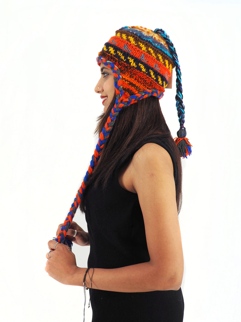 Handmade Crochet Hand Knitted Boho Hippie 100% Wool Fleece Lined Hat 6033