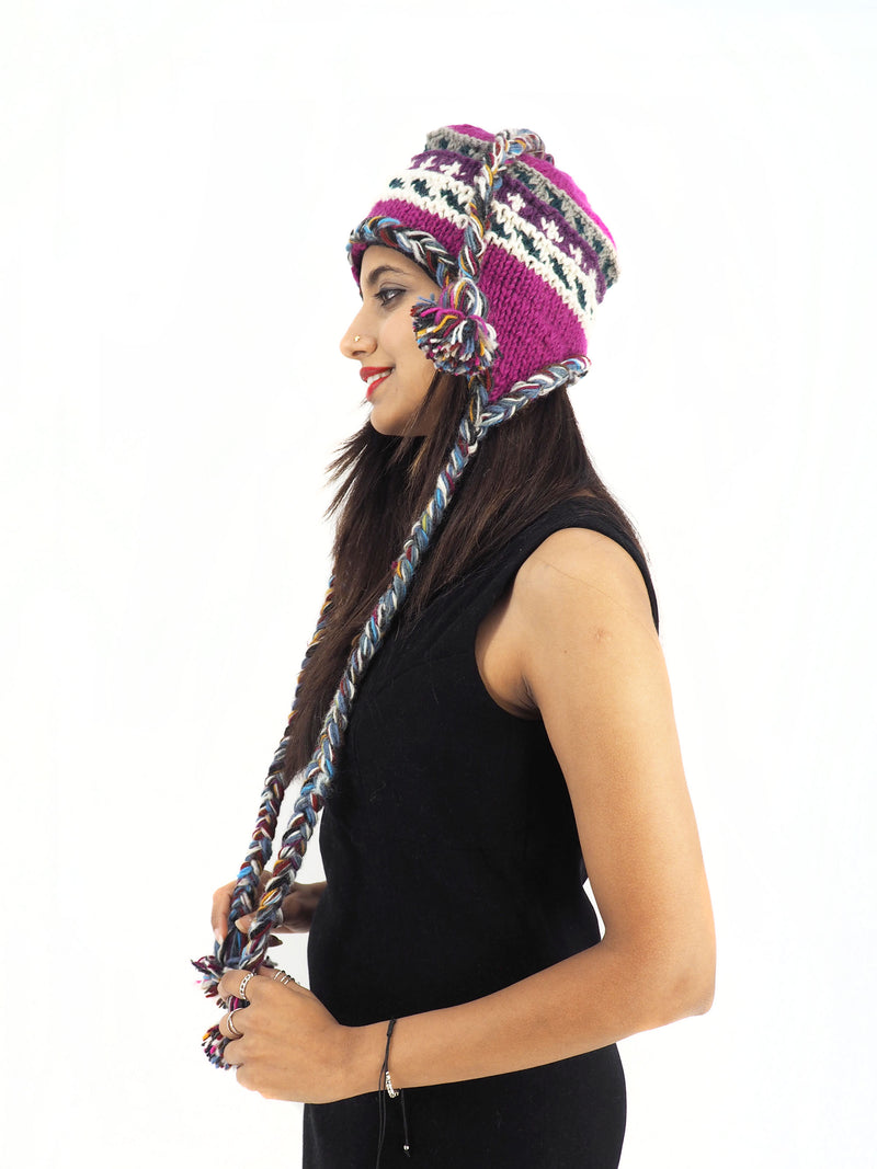 Handmade Crochet Hand Knitted Boho Hippie 100% Wool Fleece Lined Hat 6057
