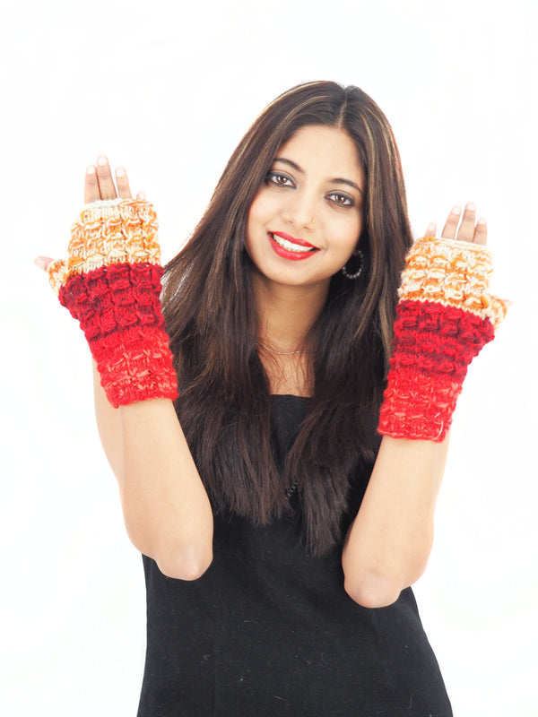 Handmade Crochet Hand Knitted Boho 100% Wool Fleece Lined Texting Gloves 6120