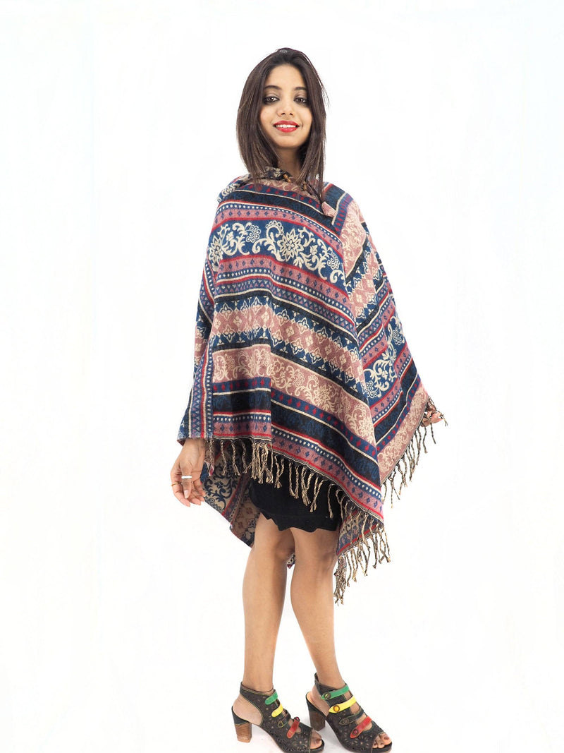 Handmade Hand Loomed Yak Wool Large Shawl Hooded Poncho 6177