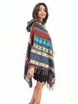 Handmade Hand Loomed Yak Wool Large Shawl Hooded Poncho 6189