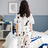 Sleep Wear 100% Soft Cotton Cat Print Pajama Set Lounge wear M L XL XXL 3XL