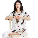 Sleep Wear 100% Soft Cotton Cat Print Pajama Set Lounge wear M L XL XXL 3XL