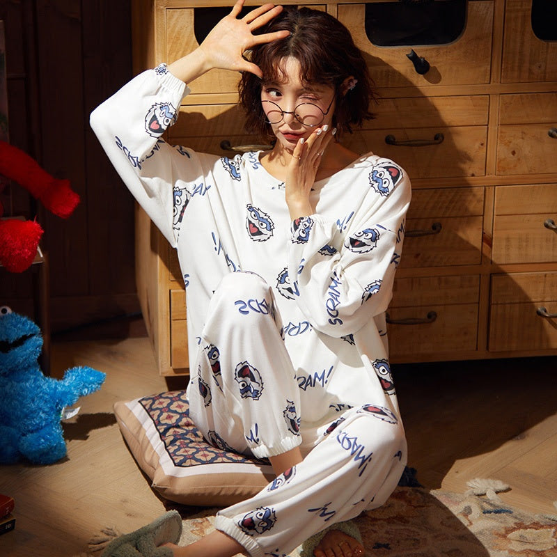 Sleep Wear Soft Cotton Blend Pajama Set Lounge Wear M L XL 2XL Long Sleeves