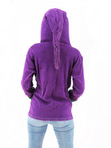 Handmade Patchwork Boho Hoodie 100% Pre-Washed Cotton Pixie Hood Purple Tones S-M-L-XL