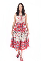 Bohemian Gypsy Hippy Rayon Light Weight Long Dress Red Floral S-M-L