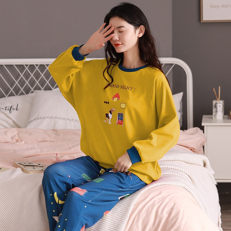Sleep Wear 100% Soft Cotton Pajama Set Lounge wear M L XL 2XL 3XL Long Sleeves