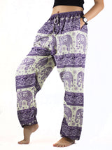 Cute Elephant Unisex Drawstring Genie Harem Yoga Pants in Purple Color OS