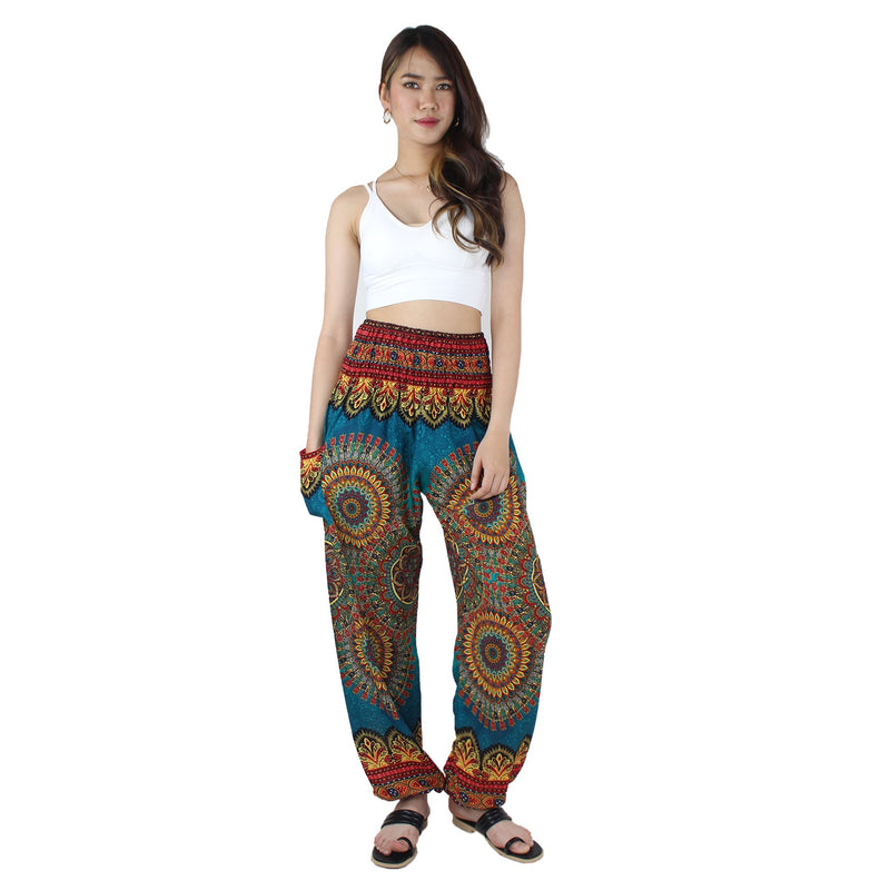 Deep Mandala Unisex Harem Yoga Pants in Ocean Blue Color M