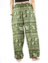 Elephant print Unisex Drawstring Genie Pants In Green Color OS
