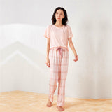 Sleep Wear 100% Soft Cotton Pink Plaid Pajama Set Lounge wear S M L