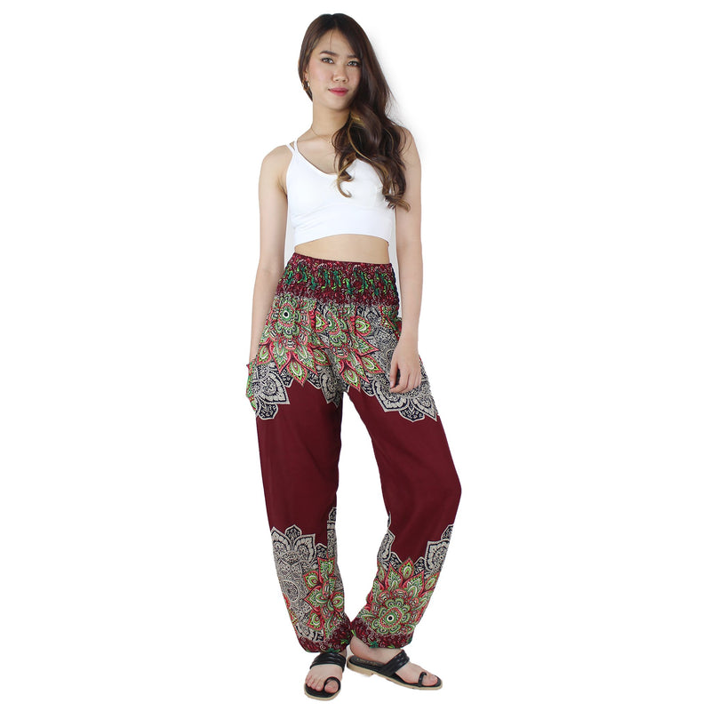Flower Mandal Unisex Harem Yoga Pants in Red Color M