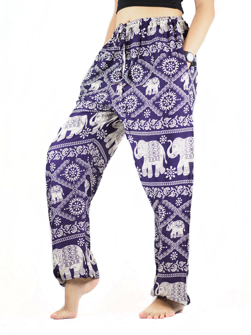 Imperial Elephant Unisex Drawstring Genie Pants In Purple Color OS