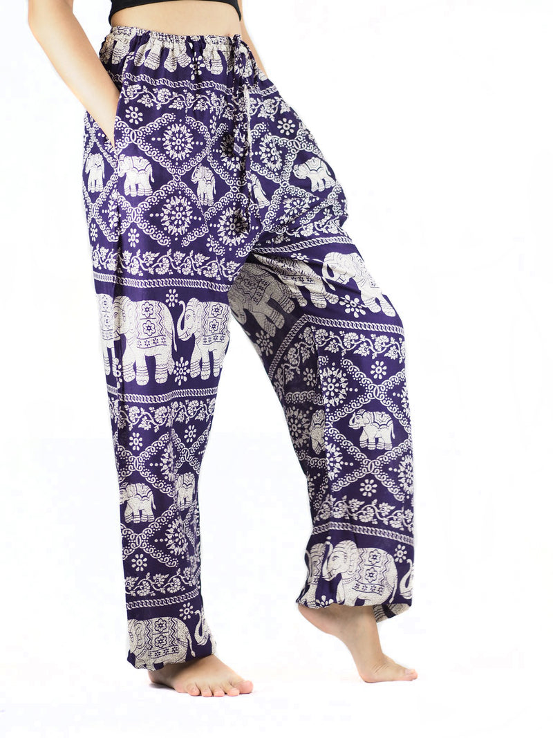 Imperial Elephant Unisex Drawstring Genie Pants In Purple Color OS