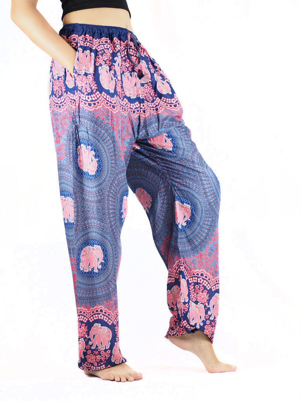 Mandala elephant Unisex Drawstring Genie Pants In Purple Color OS