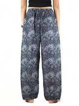 Paisley Mystery Unisex Drawstring Genie Pants In Black White Color OS