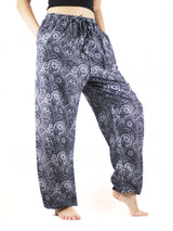 Paisley Mystery Unisex Drawstring Genie Pants In Black White Color OS