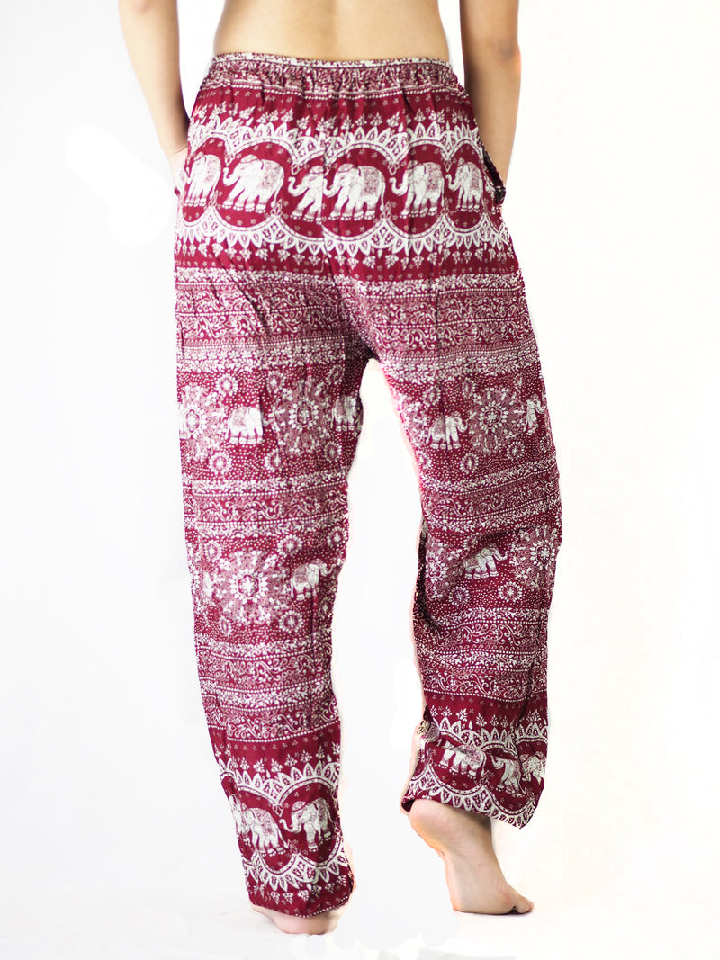 Sunflower Elephant Unisex Drawstring Harem Yoga Pants In Red Color OS