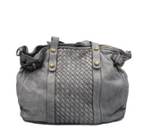 Woven Grey Super Soft Washed Calf Leather Handbag