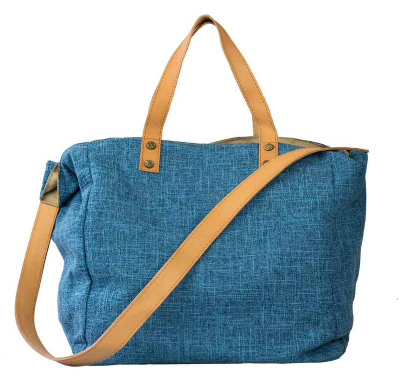 Blue Canvas Handbag Leather Handles & Shoulder Strap