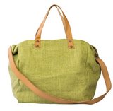 Green Canvas Handbag Leather Handles & Shoulder Strap