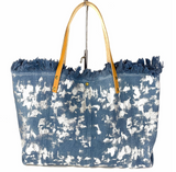 Blue Denim & Silver Color Canvas Handbag Leather Handles