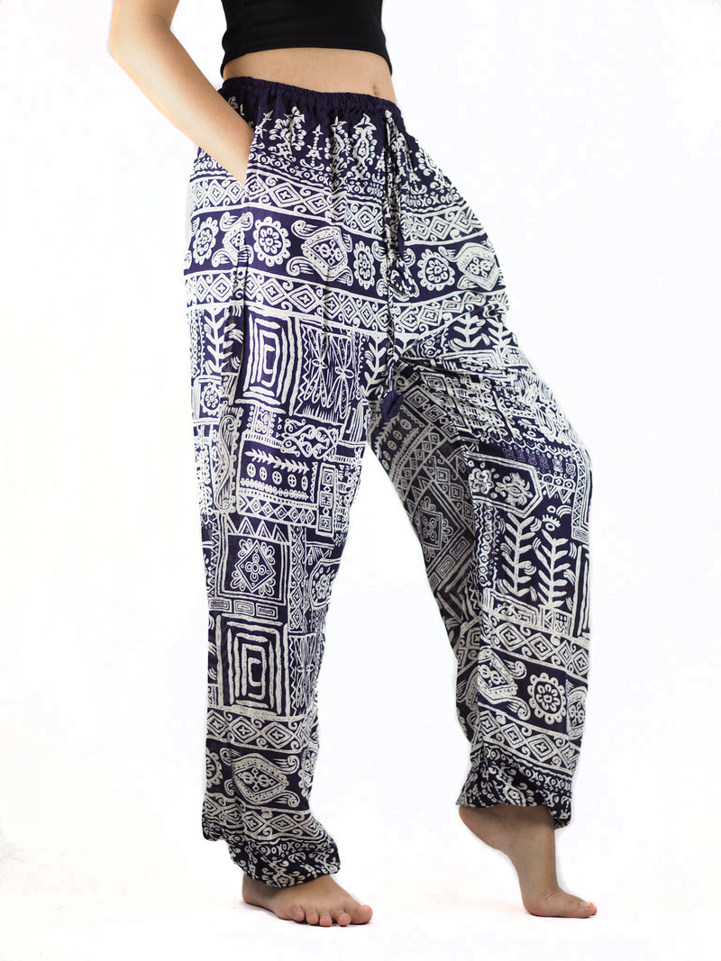 Urban Print Unisex Drawstring Harem Yoga Pants in Purple Color OS
